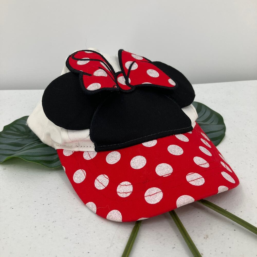 Disney Red White Black Sparkle Polka Dot Minnie Mouse Adjustable Baseball Hat